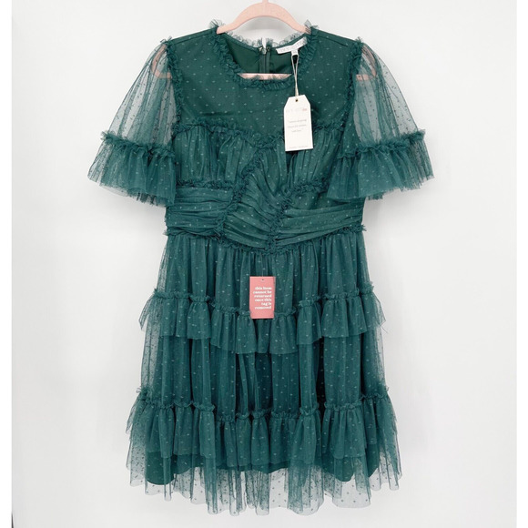 Ivy City Dresses & Skirts - Ivy City Short Whimsical Dress Size XL Emerald Green Tiered Tulle Skirt Lace NWT